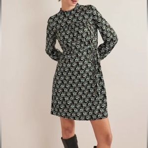 NWT Boden Easy Yoke Mini Jersey Dress Black Petal Blossom Size 10 Long